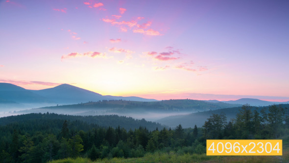 Bright Sunrise and Fog in the Valleys