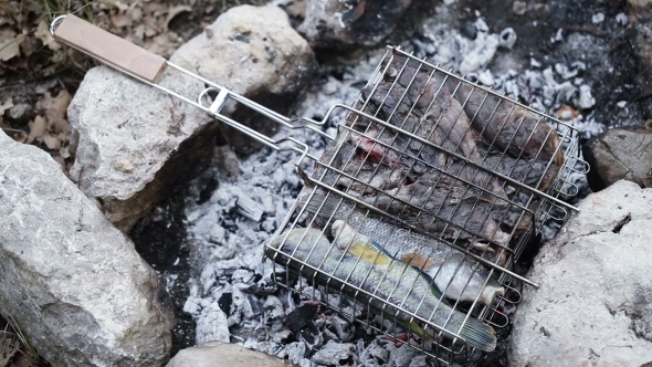 Saltwater Fish On Grid For Barbecue