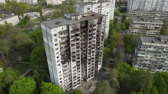 War in Ukraine  Burnt and Destroyed House in Kyiv