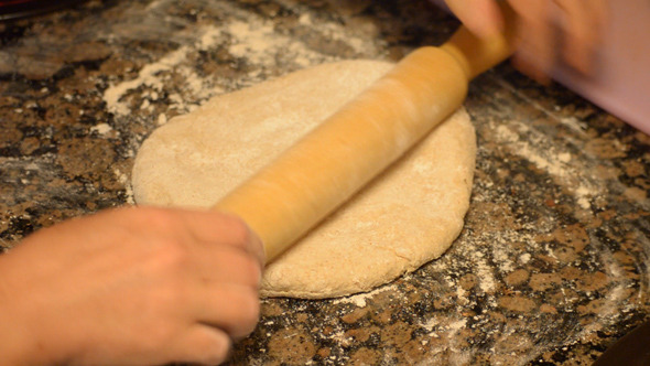 Dough Flattening With Rolling Pin