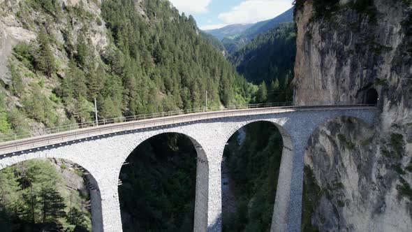 Aerial View of the Landwasser Viaduct in the Swiss Alps at Summer