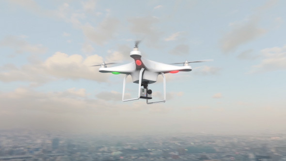 Small UAV Drone Flying in City