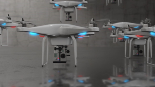 Group of Small UAV Drones Taking Off