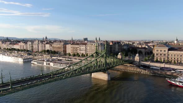 Aerial view of Liberty bridge on Danube river in Budapest, Hungary