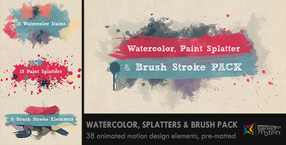 Watercolor, Paint Splatters & Brush Stroke PACK