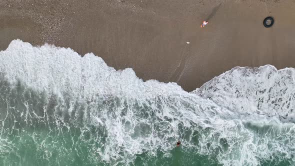 Awesome azure sea rocky texture aerial view 4 K Turkey Alanya