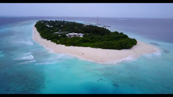 Aerial drone view tourism of exotic tourist beach wildlife by blue ocean with white sandy background
