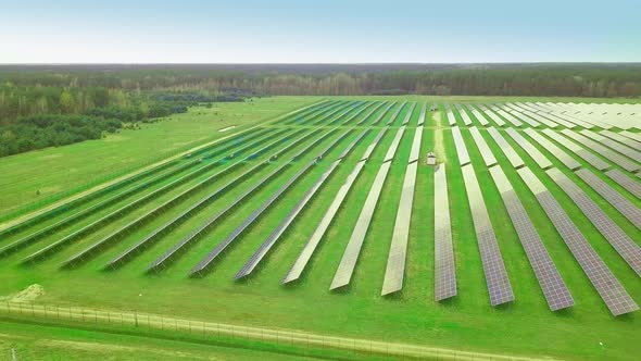 Ecology of Solar Power Plant Panels in the Fields Green Energy on a Sunny Day