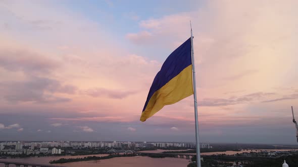 Kyiv - National Flag of Ukraine By Day. Aerial View. Kiev