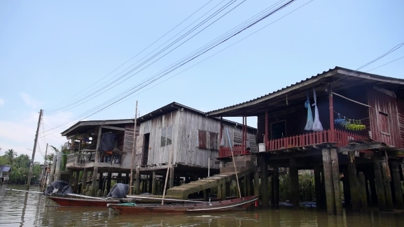 Riverside Slums & Fishermen Life In Village Houses