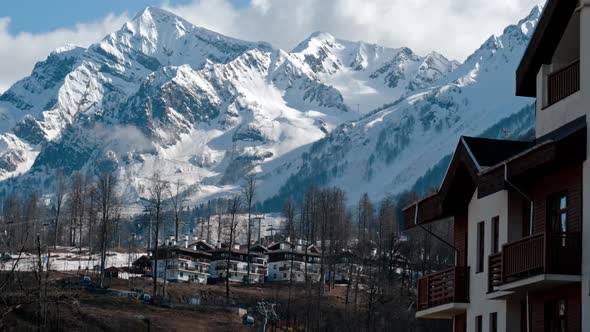 Ski Track in the Snowy Mountain Peaks of Sochi Russia Skiing Concept