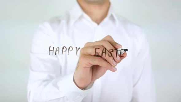 Happy Easter Businessman Writing on Glass