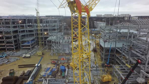 Construction Works and City Traffic in Moscow, Russia. Aerial View