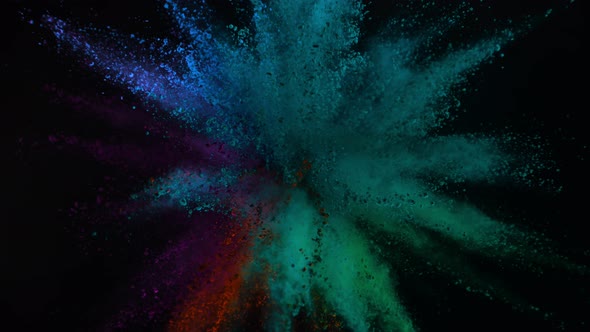 Color Powder Explosion in Super Slow Motion Isolated on Black Background