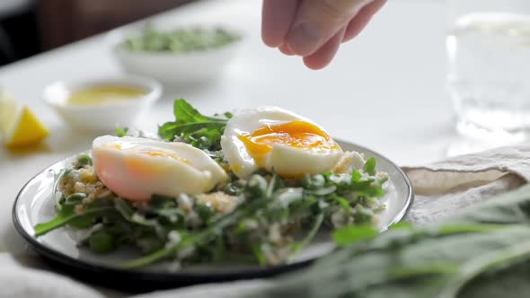 Quinoa with Arugula and Poached Egg Salad