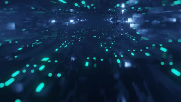 Fly Through Technology Cyberspace with Neon Glow