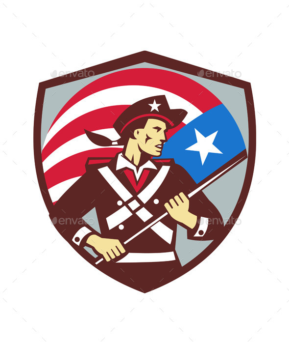 American Patriot Holding Brandish USA Flag Crest R