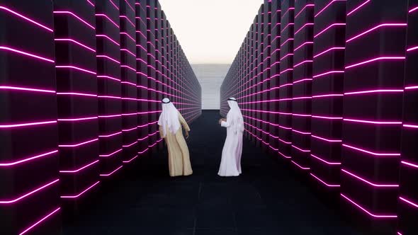 African Muslim at Work Arabs Scientists Modern Datacenter Big Data Concept