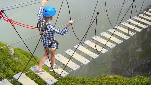 The Rope Bridge on the Top of Mountain of Rosa Khutor, Russia