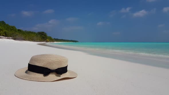 Aerial travel of paradise shore beach journey by clear sea with white sandy background of a dayout n