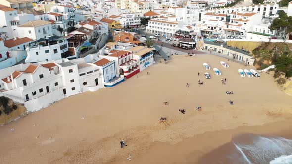 Picturesque Carvoeiro beach and resort town, Algarve. Aerial panoramic view 