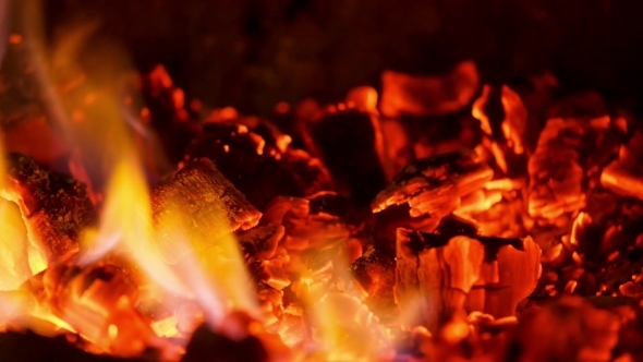 Glowing Coals In The Fireplace