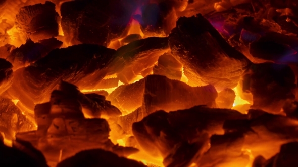 Glowing Coals In The Fireplace