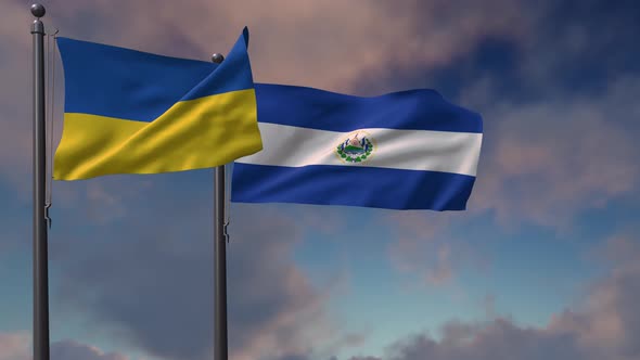 El Salvador Flag Waving Along With The National Flag Of The Ukraine - 4K