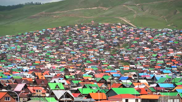 City Landscape of Colorful Houses in Mongolia