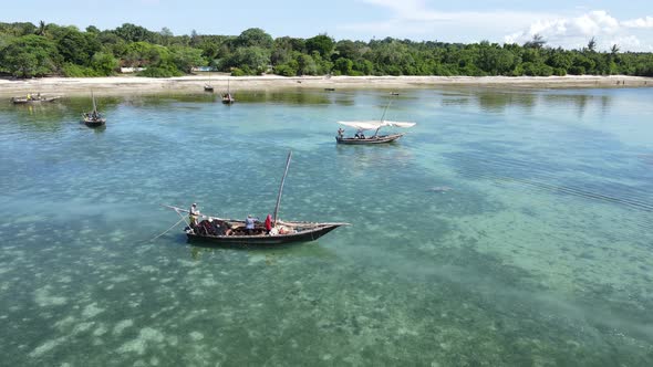 Boats in the Ocean Near the Coast of Zanzibar Tanzania Slow Motion