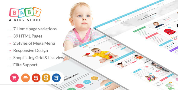 Baby & Kids Store eCommerce HTML Template with RTL Package