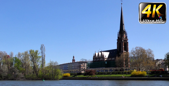 Dome Church and Main River in Frankfurt Germany