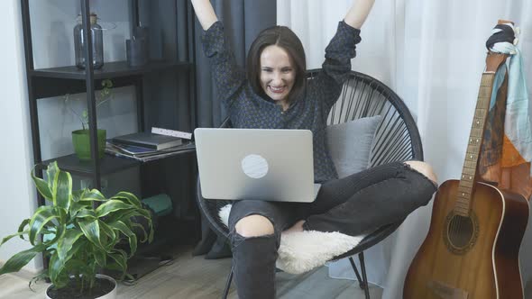 Successful businesswoman. Smiling woman celebrating good news