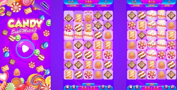 Candy Match3 - gra mobilna HTML5 (Construct 3 | Construct 2 | Capx)