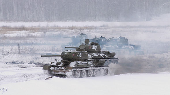 Russian Tanks T34 Launched An Attack Against The E