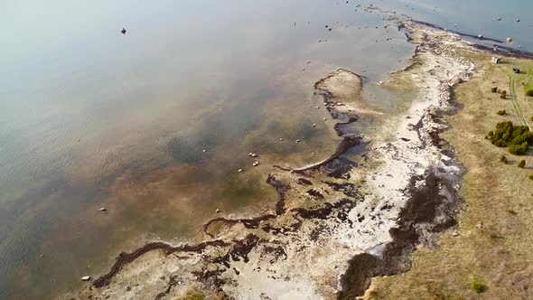 Abstract aerial view of algae beach at coast side in Forby on the island of Vormsi in Estonia.