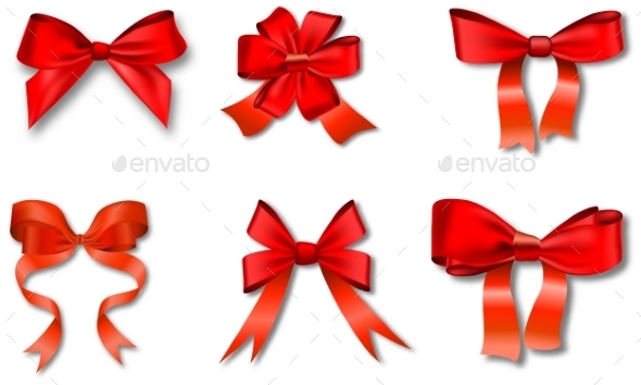 Set of Red Gift Bows with Ribbons