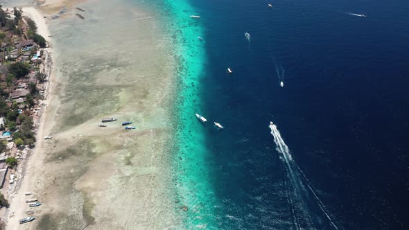 Drone Flight Tracking Boat In Sea By Coastline