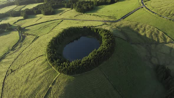 Aerial view of Lagoa das Eguas, Azores, Portugal.