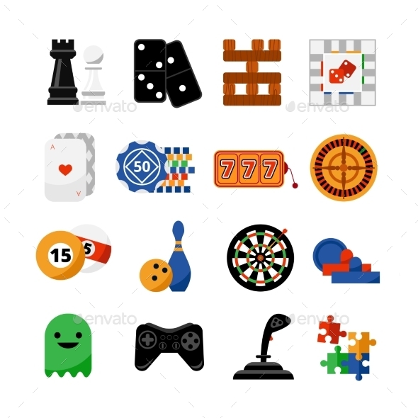 Gambling Casino Games Flat Icons Set