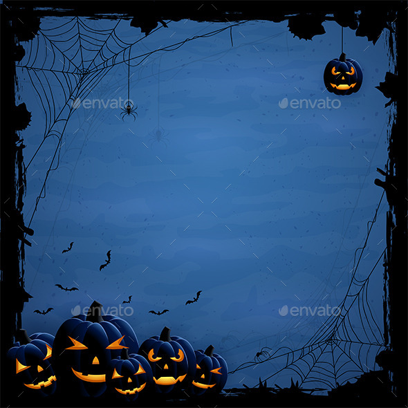 Blue Halloween Background with Pumpkins