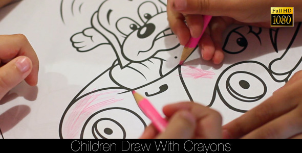 Children Draw With Crayons
