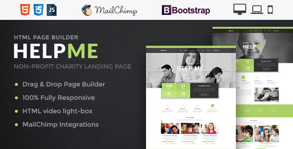 HelpMe - Nonprofit Landing Page Template With Page Builder