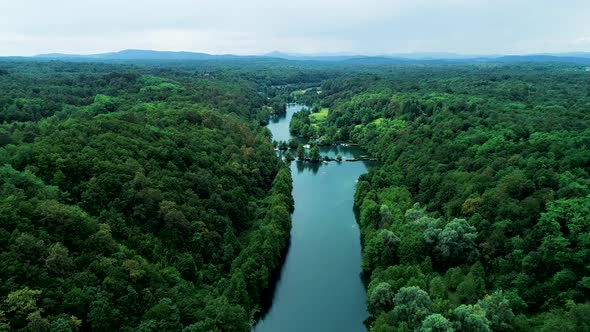 Aerial view of Mreznica river, Karlovac, Croatia.