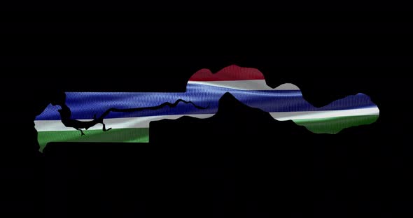 Gambia national flag background with country shape outline. Alpha channel animation