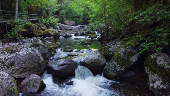 Aerial View of a Stream in the Forest in Rhodope Mountains Near the Town of Devin