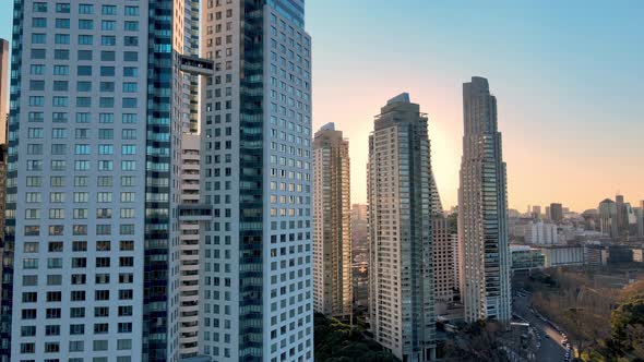 4K Aerial Drone Footage of Puerto Madero Close Up of Skyscrapers During Beautiful Sunset