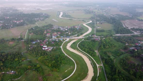 Aerial view look down river