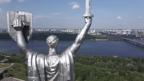 Aerial View of the Motherland Monument. Slow Motion