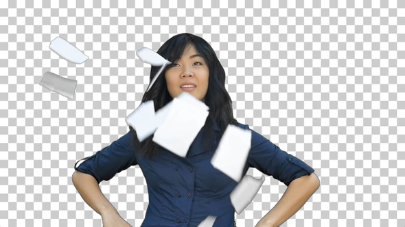 Confident asian businesswoman tearing, Alpha Channel